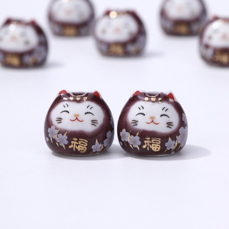 Ceramic Laifu Lucky Cat Color Cat Bracelet Pendant Vertical Hole Color Cat Beaded Pendant Accessories Dharma Cat Accessories