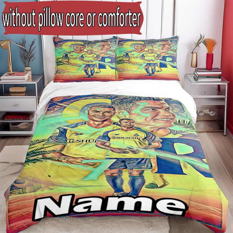 Parure de lit 3 pièces avec housse de couette (1*Housse de couette + 2*Taie d'oreiller, sans noyau), Ensemble de literie personnalisé avec le nom Cristiano Ronaldo et motif, Cadeau de décoration pour chambre à coucher à la maison
