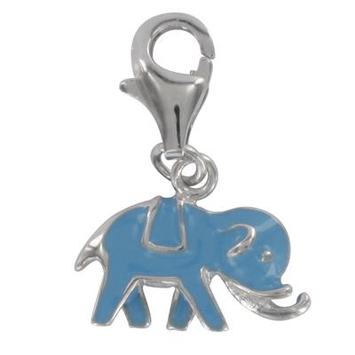 [Q4922] - Pandantiv din argint 'Elephant' argintiu albastru (placat cu rodiu) - 15x7 mm