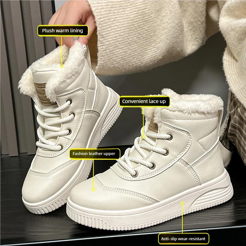 New Fashion Women's Winter Snow Boots With Plush Keep Warm Outdoor Hightop Walking Cotton Shoes Non-slip Waterproof Windproof