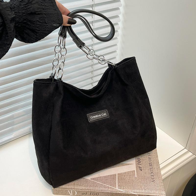 

New deerskin fleece tote bag, high-end retro shoulder bag, commuting versatile and large-capacity portable underarm bag.
