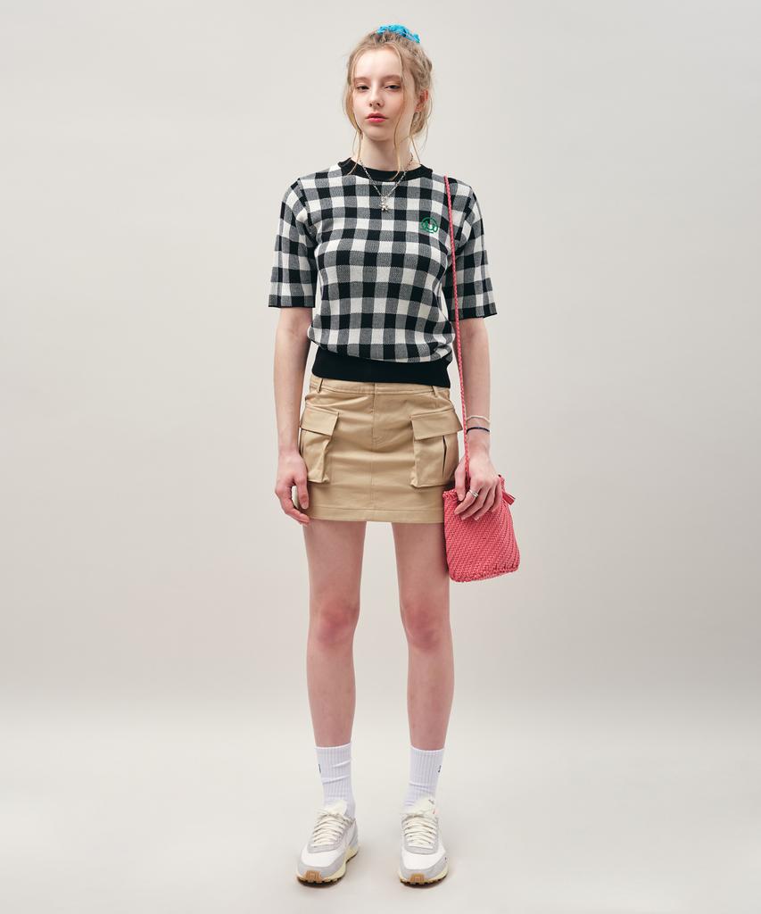 MAYOL Check Short Sleeve Crew Neck Knit_Black
