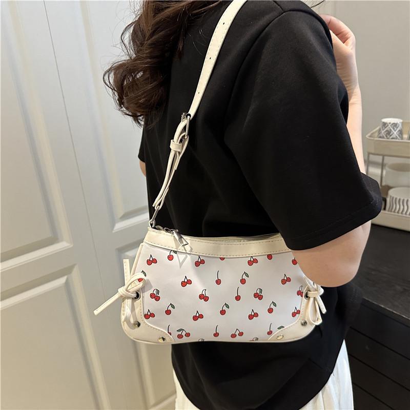 Lightweight Cherry Printed Commuter Underarm Bag Women's Foreign Style Advanced Texture Trendy Temperament Versatile Popular Shoulder Bag