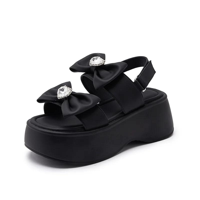 7cm New Summer Women Sandals Microfiber PU Lady Elastic Chunky Heel Fashion Hot Sale Platform Wedge Mujer Comfy Hook Shoes