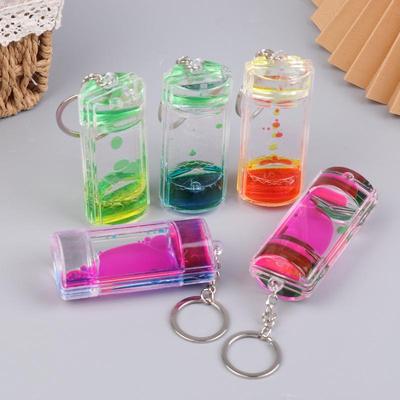 Dynamic Liquid Timers Key Chain Colorful Motion Bubbler Hourglass Keyring Bag Charm Decor