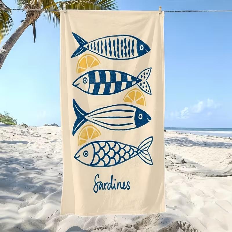 Blue Hibiscus and Turtle Print Microfiber Beach Towel Hawaiian Tropical Design Quick Dry Absorbent Towel
