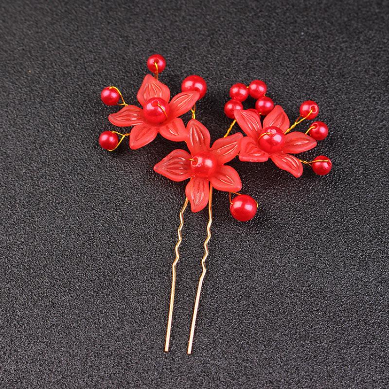 Korean Frosted Flower Pearl Hairpin & Comb Set for Brides