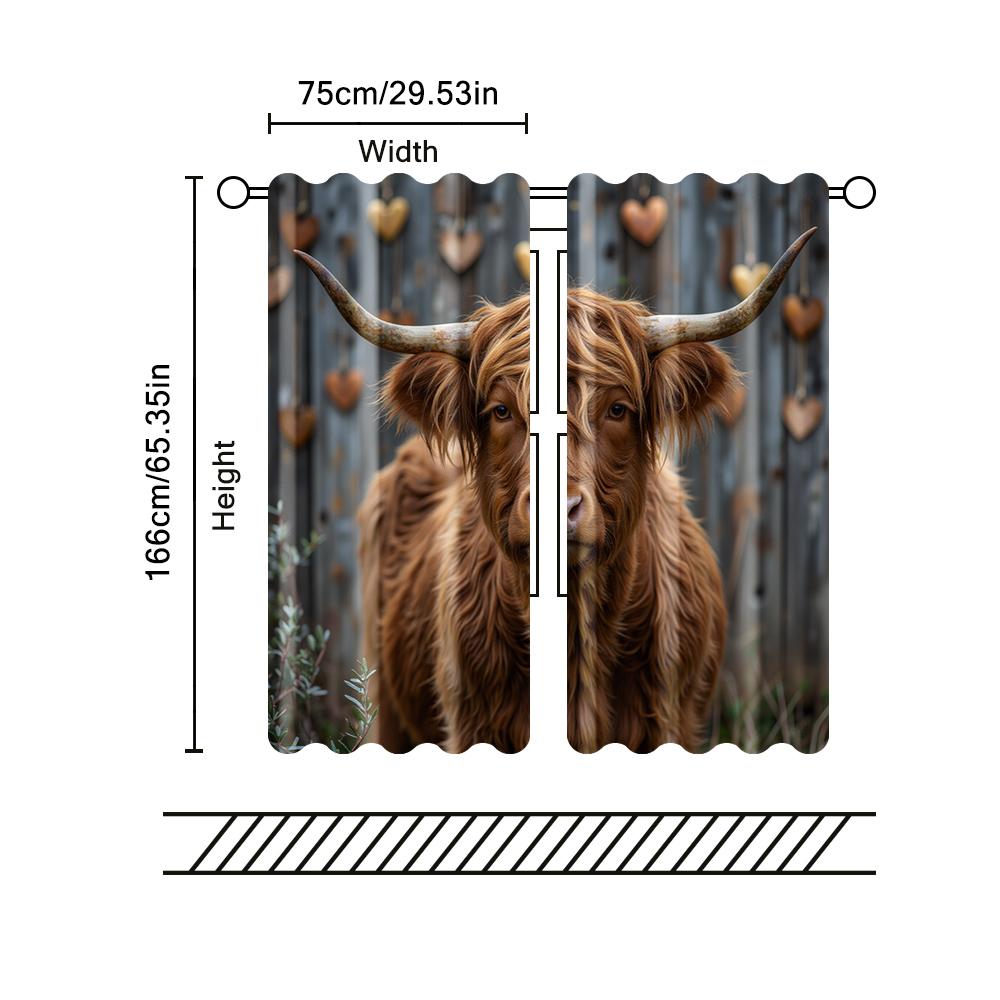 Set Of 2 Filtering Curtains Excluding Rods Non Movable Without Batteries Highland Cow Use Bedrooms Living Rooms Curtain Polyester Ideal For Great Room