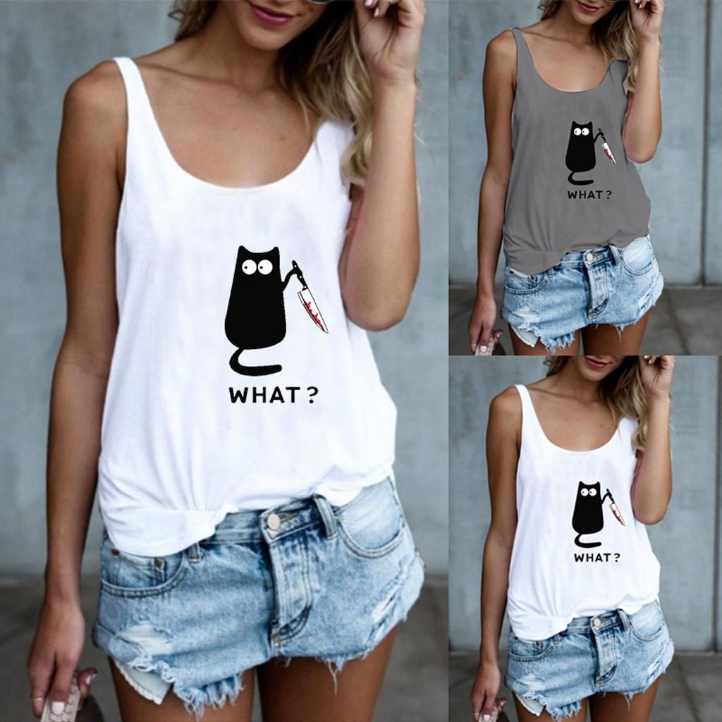 

Женская майка на Хэллоуин Casual Cat Letter Print Безрукавный жилет