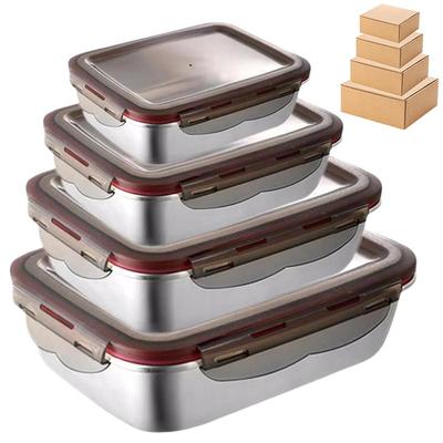 Set 304 Stainless Steel Lunch Box Microwave Heating Bento Box Fruit Food Sauce Fresh-keeping Box Refrigerator Container Box