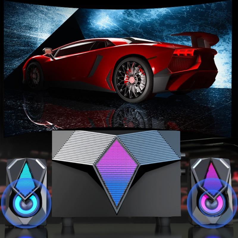 USB kabelové počítačové reproduktory basové stereo subwoofer barevné LED světlo notebook chytré telefony MP3