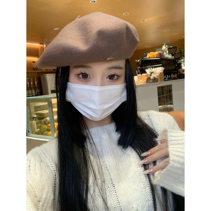 Beret Women's Autumn and Winter Versatile Temperament Retro Fashionable Small Fragrance Style Solid Color Hat Showing Small Face