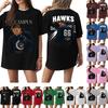 Off Campus Womens Casual Letter Print Short Sleeve T Shirt Loose Fit Crew Neck Top Lightweight Soft Fabric Tee for Everyday Wear