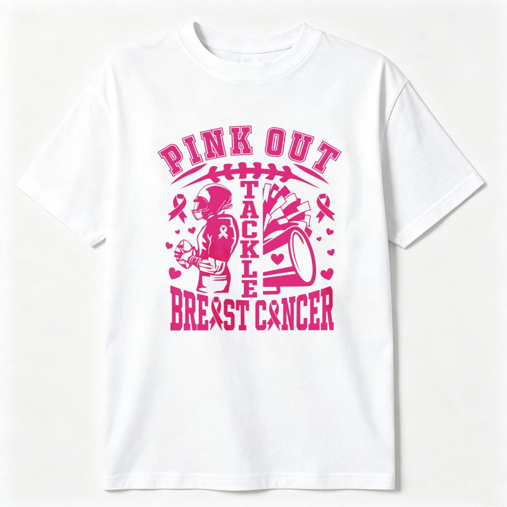 Pink Out Tackle Breast Cancer Tshirt Pink Out Football Shirt Pink Out Breast Cancer Awareness Tops Tackle Cancer Cotton Tee Tops