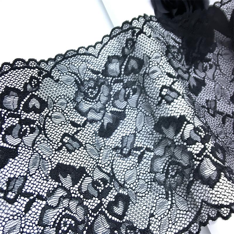 18.5cm Wide Black Stretchy Spandex Lace, Scalloped Elastic Mesh Lace Fabric for Lingerie, Bra, Underwear, Sewing & Crafting