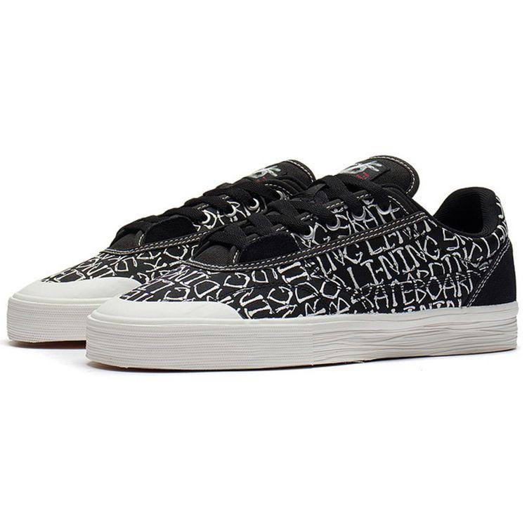 Li Ning 50/50 Fabric Synthetic Leather Slip Resistant Durable Lightweight Low Top Skate Shoes Men Sneakers Black White AECS039-2