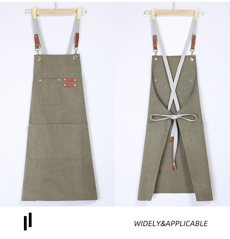 Stylish Cross-Back Waterproof Canvas Apron - Customizable for Coffee Shops, Kitchens, and Gardening