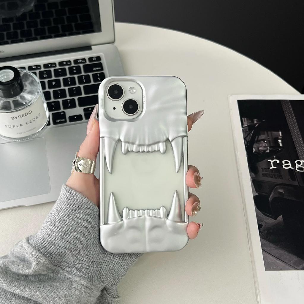 Capa de Celular 3D Dente de Cão Oco Dissipa Calor Para iPhone 16 15 14 13 12 11 Pro Max Branco À Prova de Choque Capa de Silicone Macio