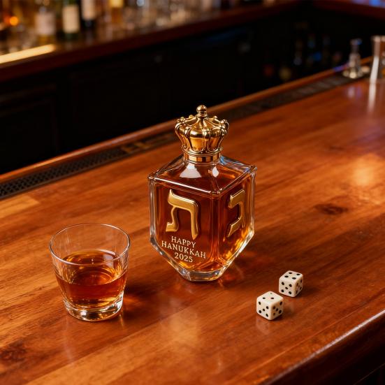 Yousheng Chanukka Whiskey Dekanter 2025 300ml Goldbeschriftete Glasflasche Feiertags-Hausbar-Dekor Jüdisches Kultursymbol Geschenk