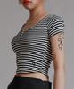 LIKE THE MOST Striped Henley Neck Half T-Shirt_Black