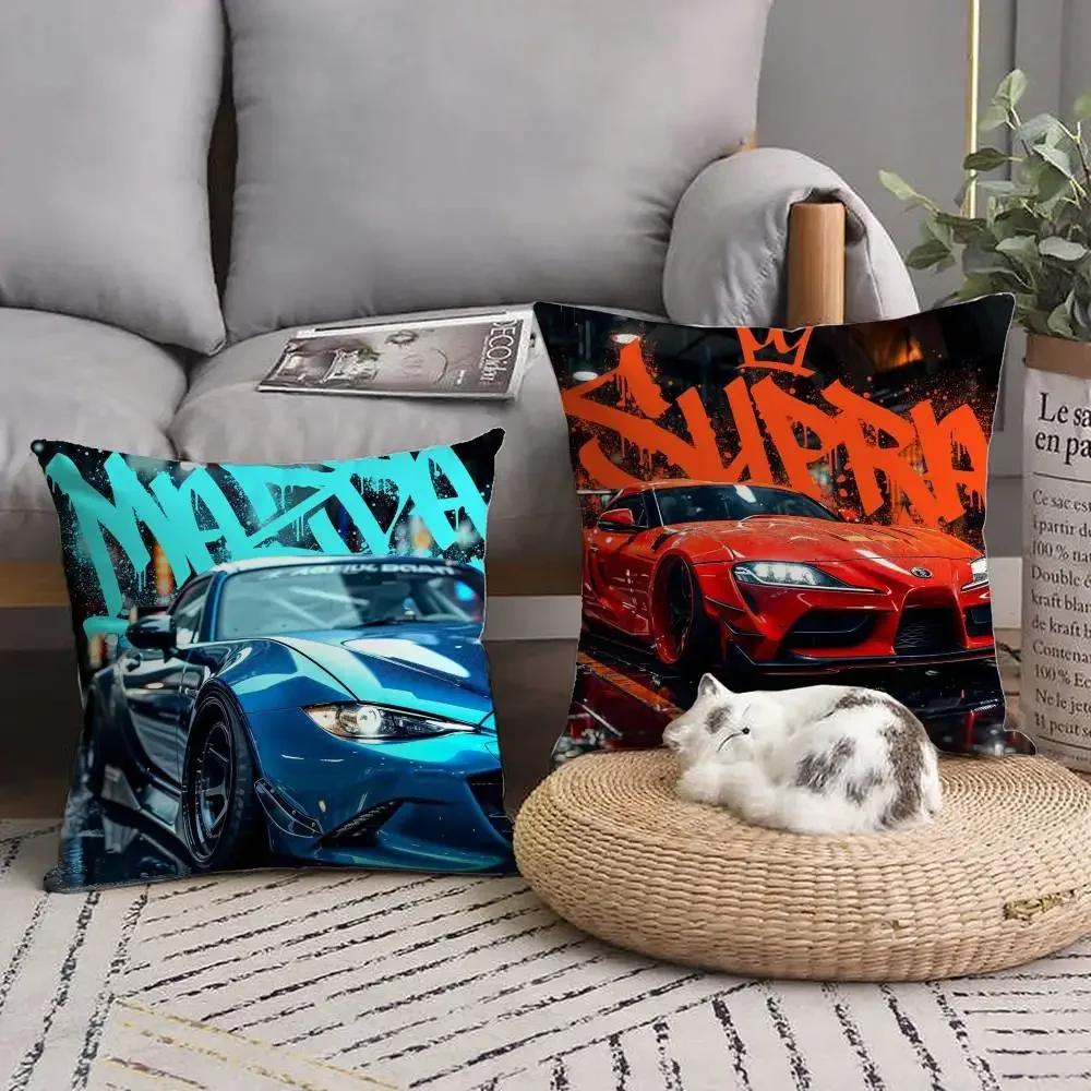 Blue Miata Supra Car E36 Luxury Super Car Pillow Case Square Pillow Bedroom Sofa Leisure Comfort Cushion Home Decoration