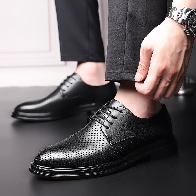 Hollow Leather Shoes Men's Summer Business Dress Men's Shoes Leather Breathable Men's Leather Sandals Lace-up Hole Sandals