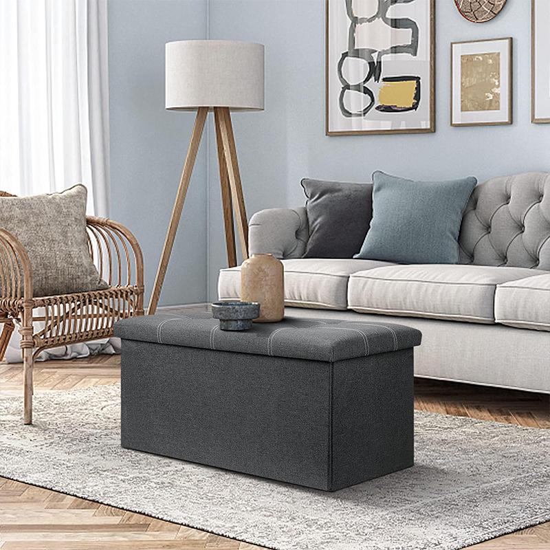 Foldable Fine Linen Fabric Storage Stool: Multi-functional Seat & Shoe Changing Box.