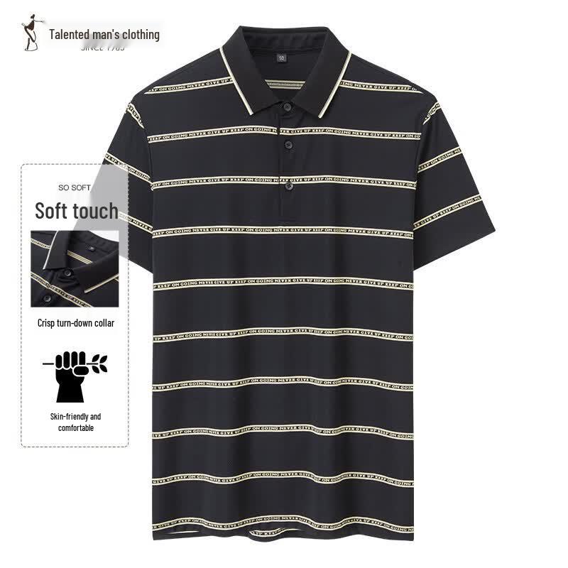 Talent Man Men s Black Gold Stripe Letter Print Polo Shirt 46 чёрный