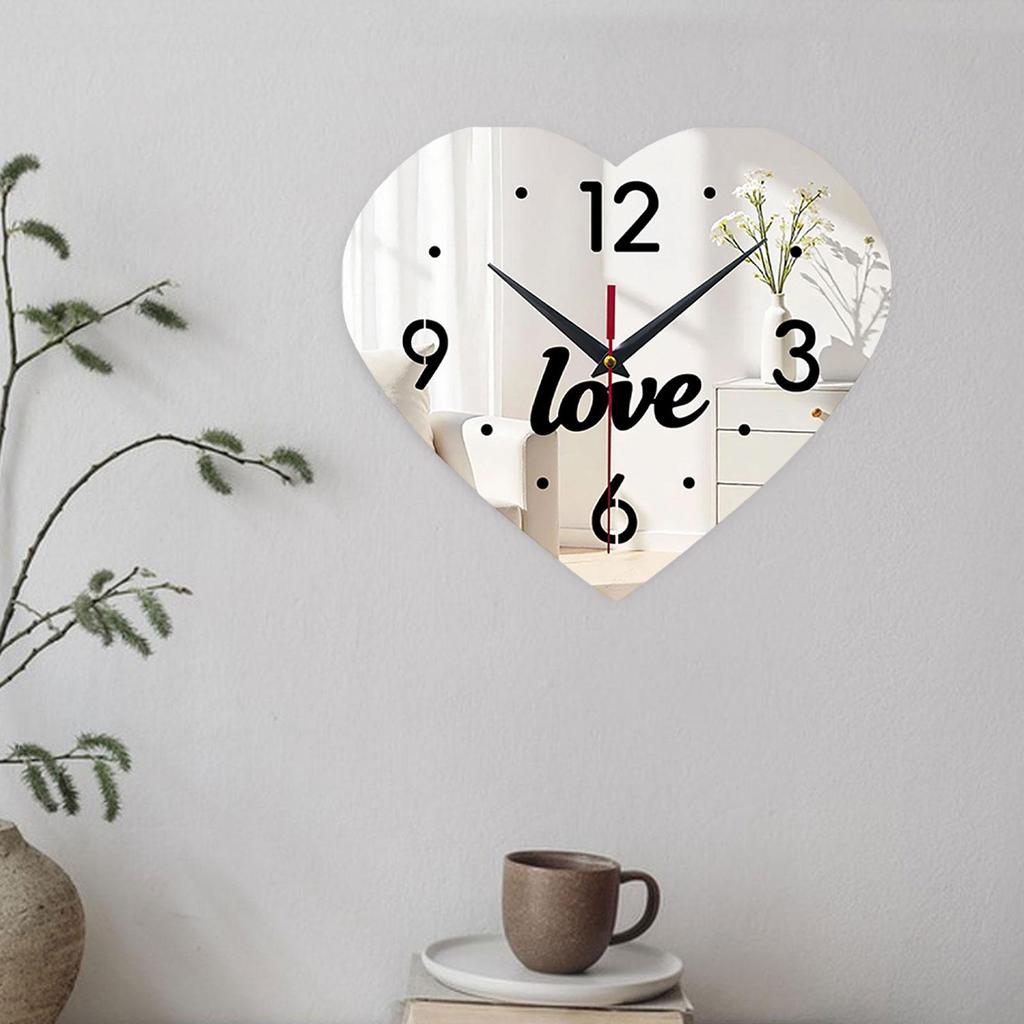 Silent Heart Wall Clock Acrylic Modern Decorative Timepiece for Home Bedroom Wedding Valentine Gift