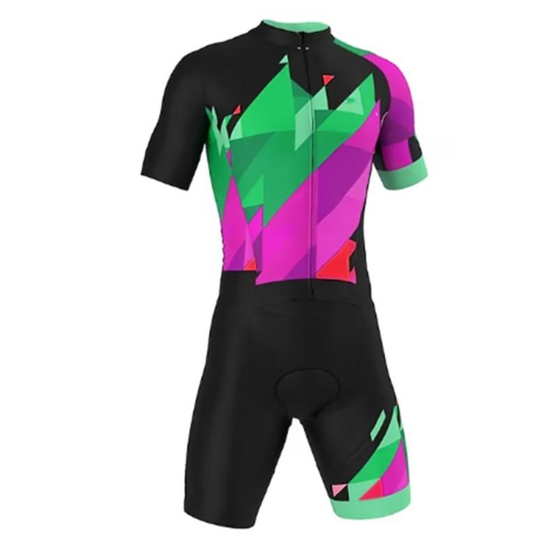 Men's Women's Short-sleeved Triathlon One-piece Blue Red Color Matching Cycling Clothes