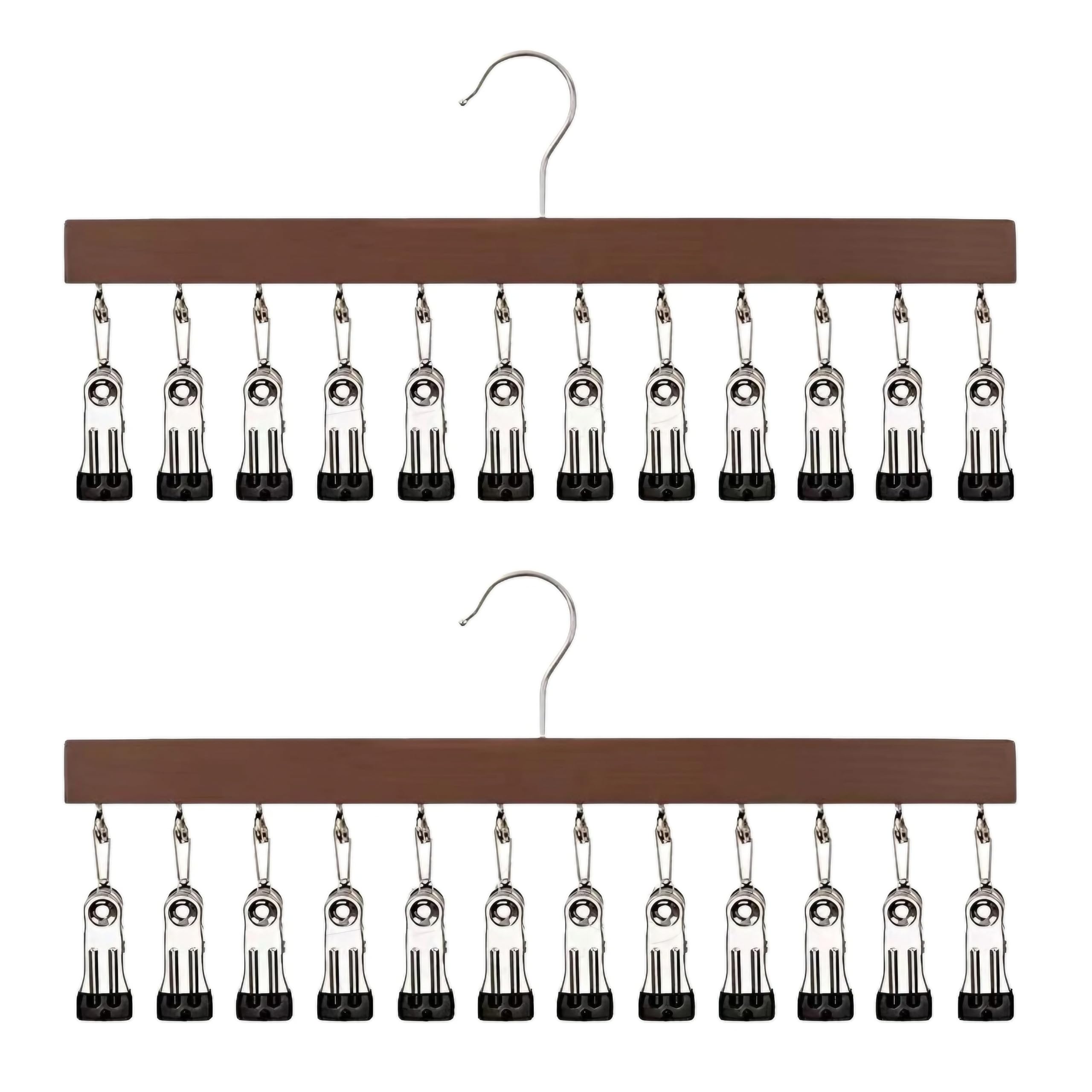 

East Leaf Wooden Clip 12 for Small Clothing Set of 2 Hanger, Hooks, Rotating, Items, Trousers, Socks, Towels, Hats, Space-Saving, Organization,