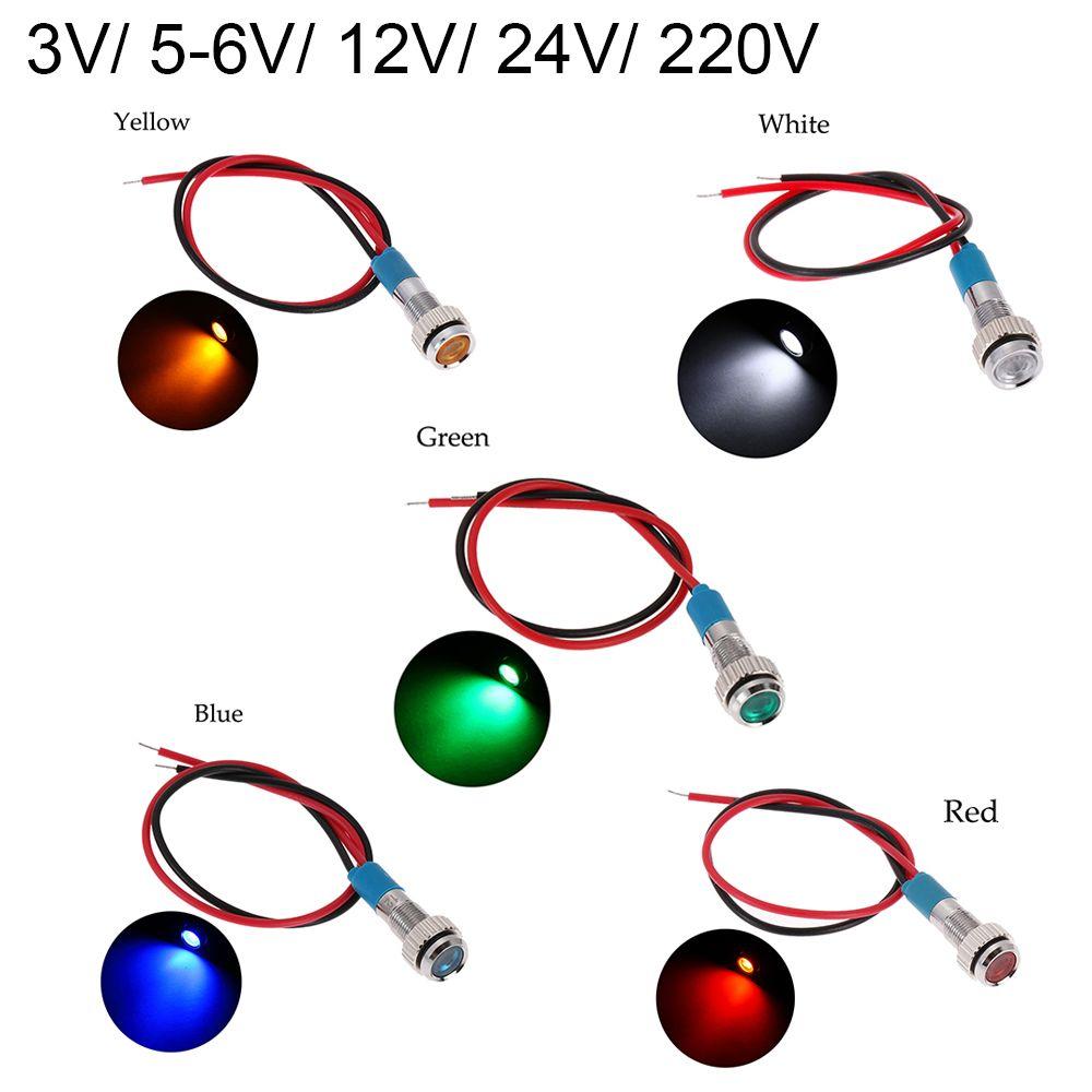 Red Yellow Blue Green White Signal Lamp 6mm LED Metal Indicator Light 3V 5V 6V 9V 12V 24V 220V