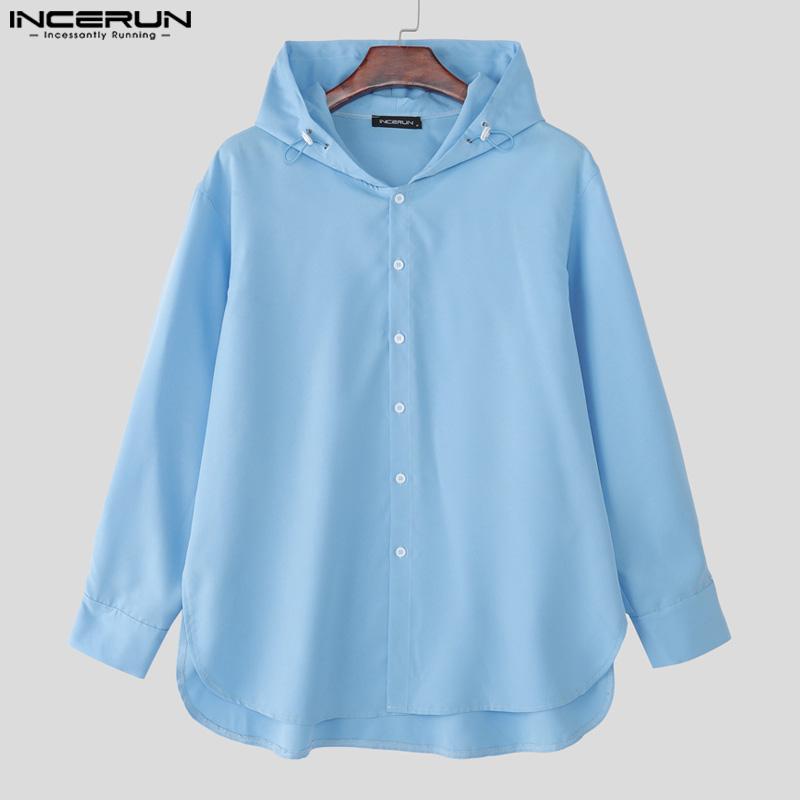 INCERUN Oversized Men Long Sleeve Casual Loose Hooded Shirts Tops