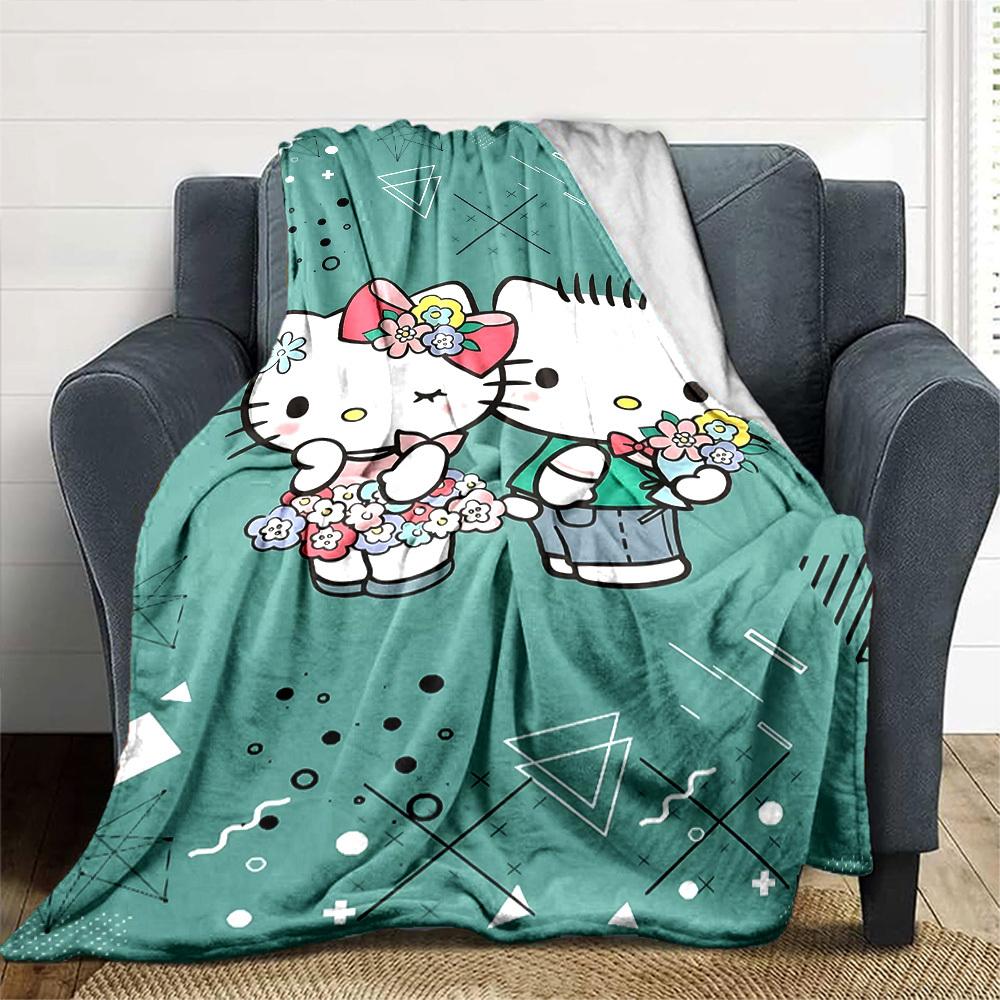 1pc Hello Kitty flowers blanket Lightweight Flannel Throw for Sofa Bed Travel Camping Livingroom Office Couch Chair