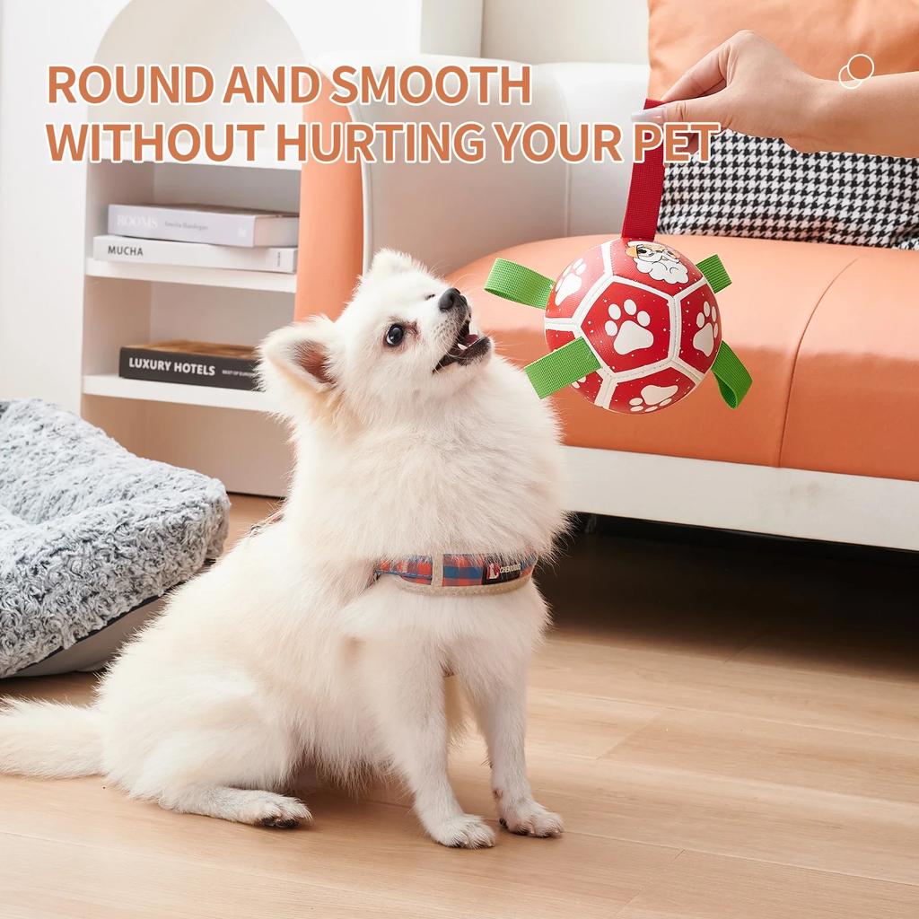 Dog Soccer Balls Toy with Sraps Halloween Christmas Gift for Pets Puppy Birthday Toy Interactive Toys for Tug of War Water Toys