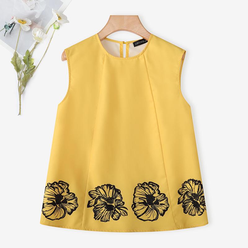 ZANZEA Tops de Tanque Femininos Casuais de Verão sem Mangas com Estampa de Gola Redonda