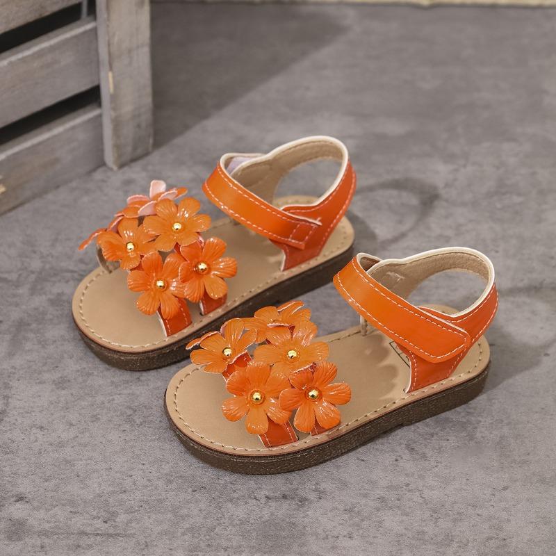 Girls  Floral Sandals Cute Princess Style Soft-Sole Sweet Shoes for Toddlers Cute Girls Shoes Casual Girls Shoes 18 оранжевый