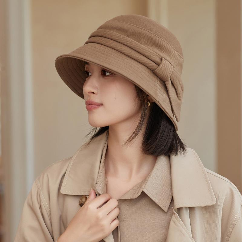 Pălărie de pescar pentru femei, primăvară și toamnă, versiune coreeană, culoare uni, pălărie cu fundă, la modă, casual, versatilă, pălărie tip bazin de iarnă