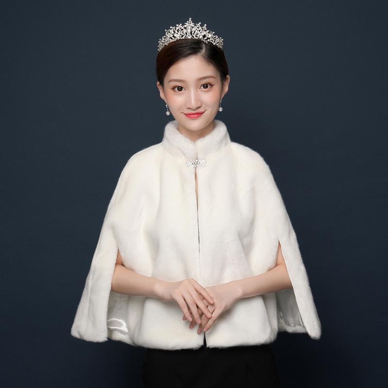 Korean Wedding Fur Shawl: Autumn/Winter Bridal Cape, Fashionable and Warm In White or Red