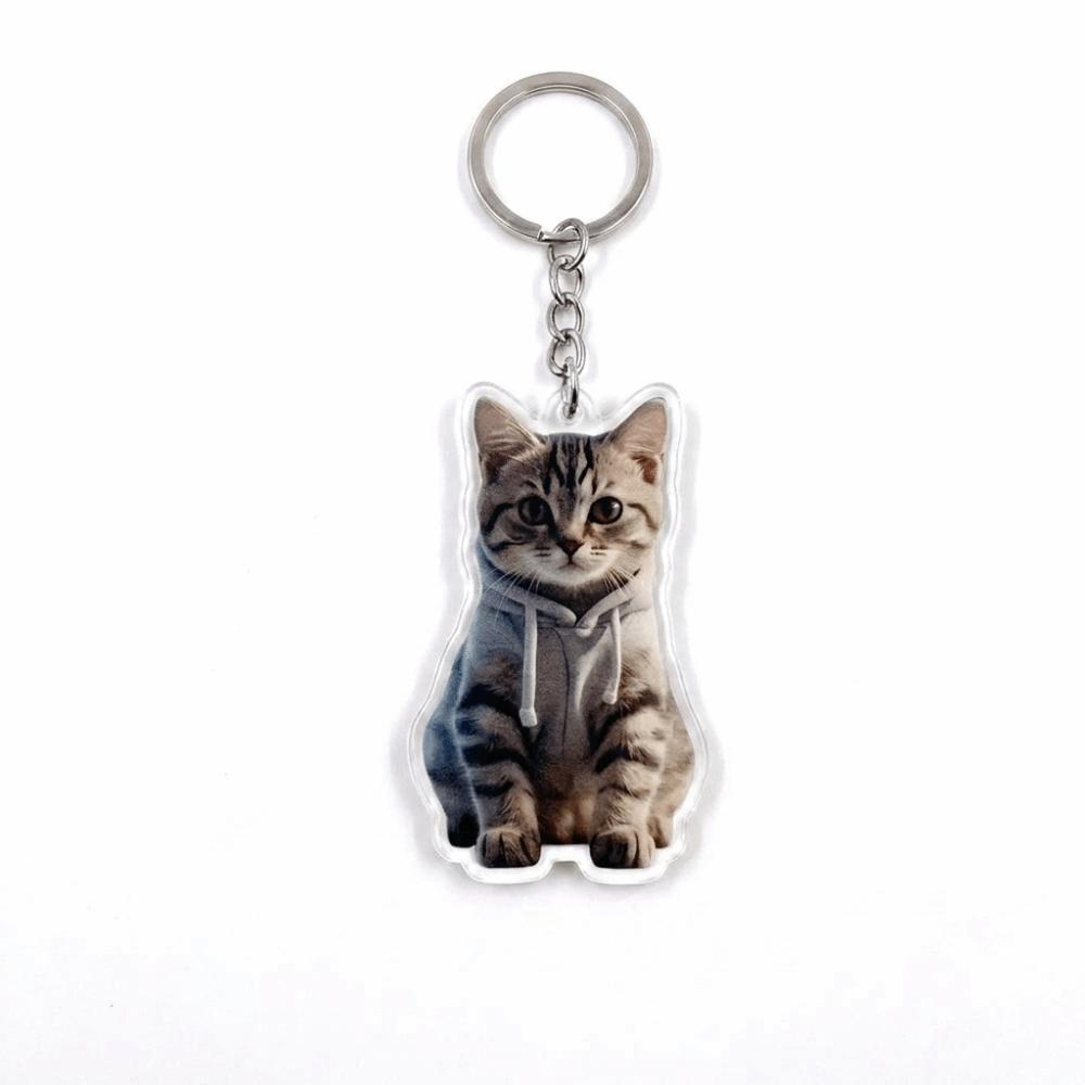 Acrylic Animal Motif Keychain 2D Flat Design Hanging Ornaments Small Cartoon Cat Pendant Daily