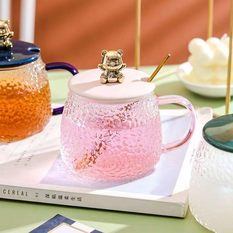 Kreatywny złoty kubek z misiem, eleganckie minimalistyczne szklane kubki, filiżanka do kawy dla pary, kubki do kawy i mleka, ręcznie robiony ceramiczny kubek do napojów, prezent