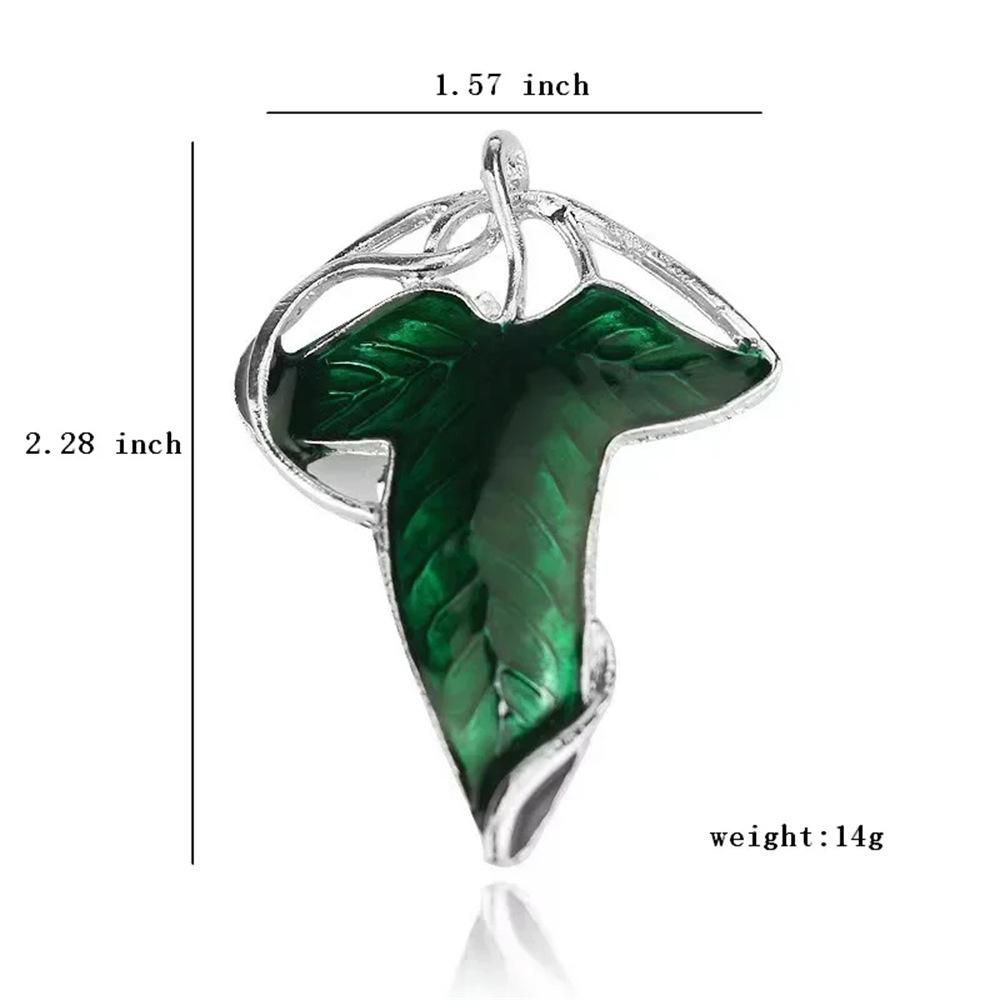 Europejsko-Amerykański Filmowy Zestaw Broszka-Naszyjnik i Kolczyki z Liściem - W Stylu Elfickim Władcy Pierścieni