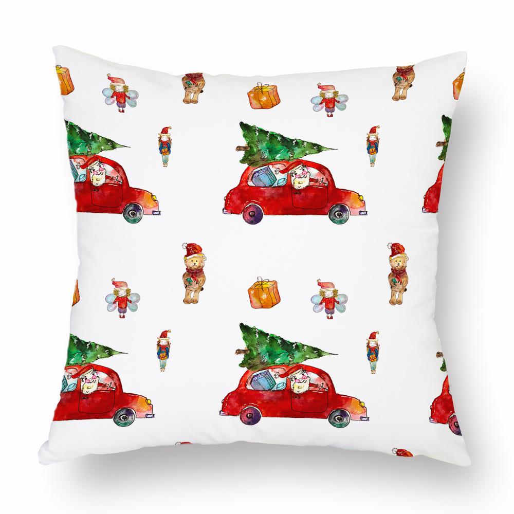 Cross-border Amazon Watercolor Christmas Pillow Case Cushion Car Living Room Cushion Manufacturer Can Be Customized