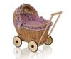 Wicker Doll Pram Walker With Bedding Retro Pink And Soft Padding Chiara - Natural