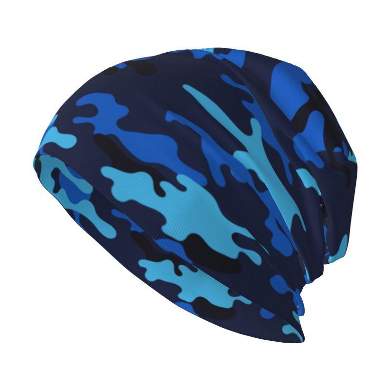 Blue Camouflage Pattern Beanie Hat Women Men Warm Bonnet Cap Adults Knitted Hat Headwear Vintage Street Skullies Beanies