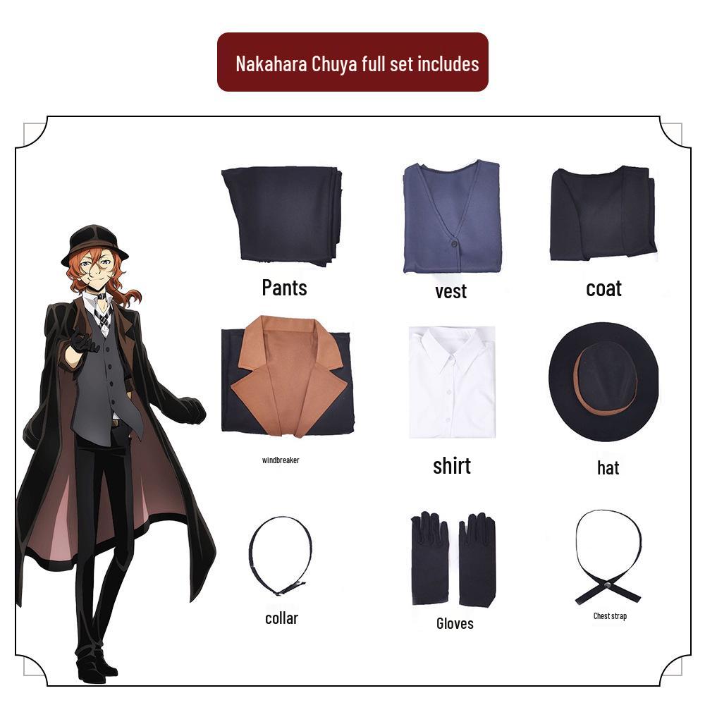 Bungo Stray Dogs Dazai Osamu & Nakahara Chuuya Anime Cosplay Kostymesett Tilgjengelig