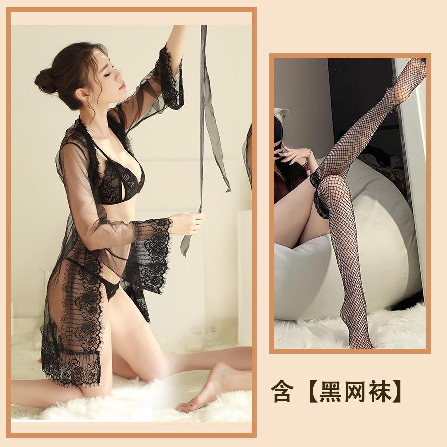 New Adult Erotic Underwear Sexy Lace Skirt Perspective Pajamas Open File Fresh Jacket Three-point Underwear Women