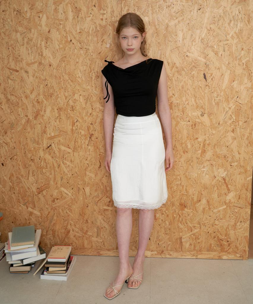 Peullobeu Satin Lace Midi Skirt_Wt