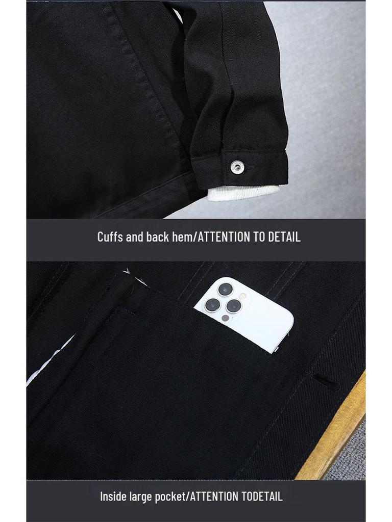 Men's Trendy Black Denim Jacket: Casual, Versatile, Ripped Style for Autumn and Winter