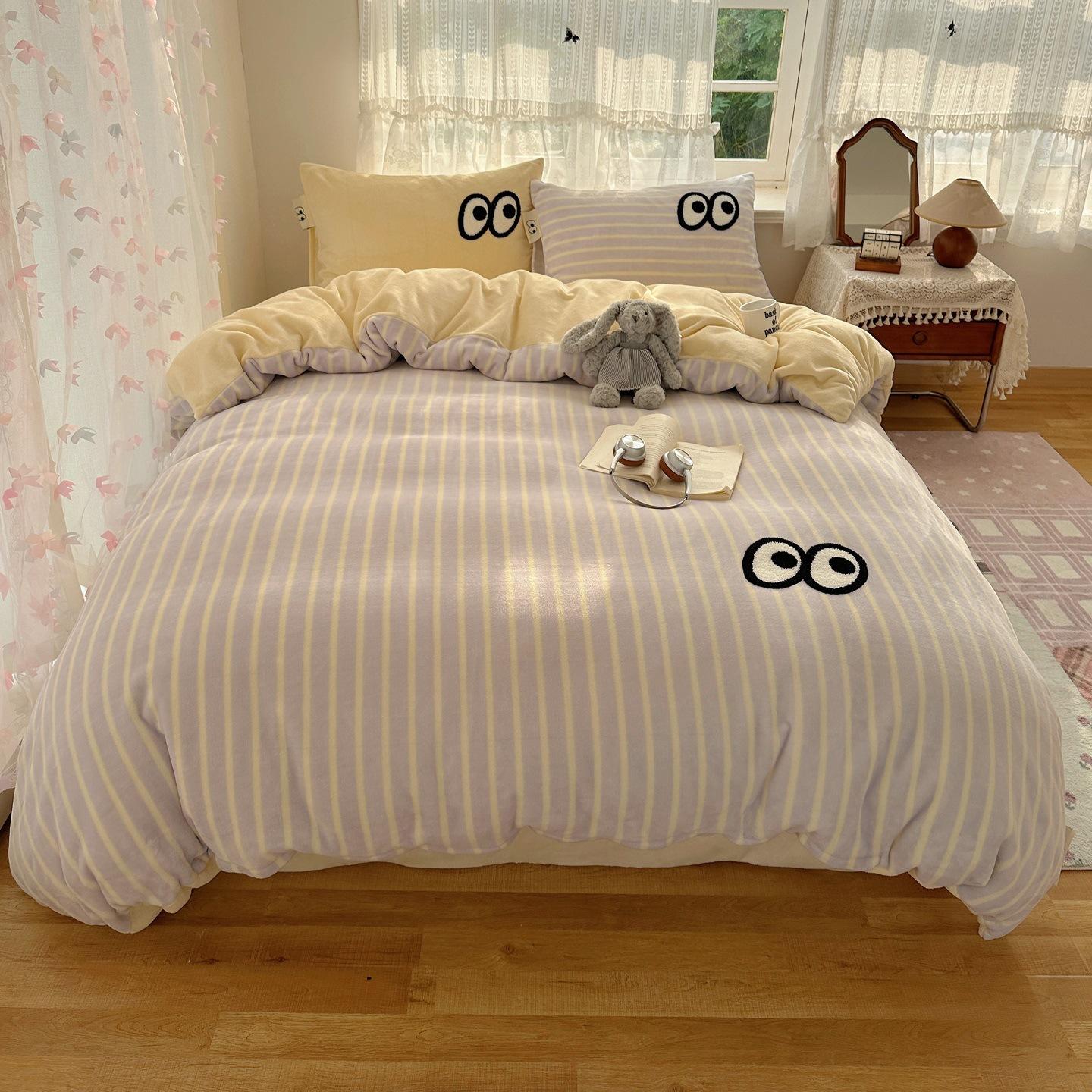 

Towel Embroidery Conspicuous Bag Contrasting Color Plaid Macaron Thickened Milk Fleece Woven Label Four-Piece Set 1.2m sheet 3pc